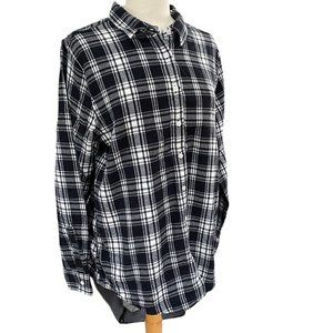 Lands End Flannel Plaid Shirt Black White Bella Swan Western Rodeo Cowgirl Sz 16